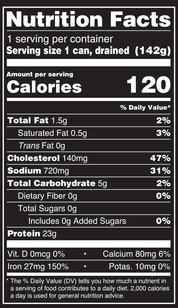 Whole Baby Clams Nutrition Facts